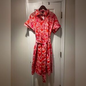 Talbots Coral, Orange, Pink and White Paisley Floral Midi Dress